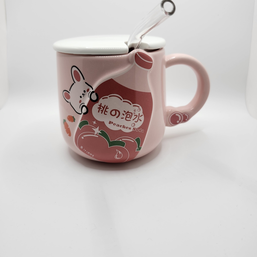 Cute Pink  Kawaii Style Mug with Straw And Lid